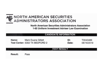 NASAA Series 65 Exam Pass Certificate